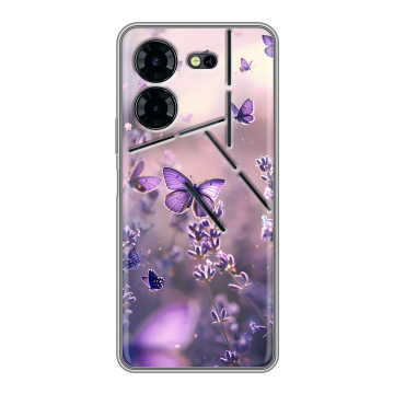 Силиконовый чехол на Tecno Pova 5 Pro с принтом бабочки и лаванда Силиконовый чехол на Tecno Pova 5 Pro с принтом бабочки и лаванда