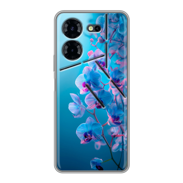 Силиконовый чехол на Tecno Pova 5 Pro с принтом голубые орхидеи