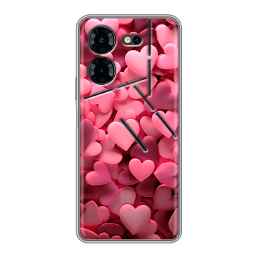 Силиконовый чехол на Tecno Pova 5 Pro с принтом розовые сердечки Силиконовый чехол на Tecno Pova 5 Pro с принтом розовые сердечки