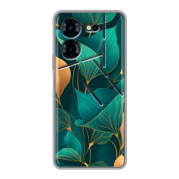 Силиконовый чехол на Tecno Pova 5 Pro с принтом Листья и золото