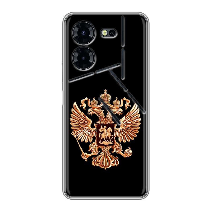 Силиконовый чехол на Tecno Pova 5 Pro с принтом Герб России золотой Силиконовый чехол на Tecno Pova 5 Pro с принтом Герб России золотой