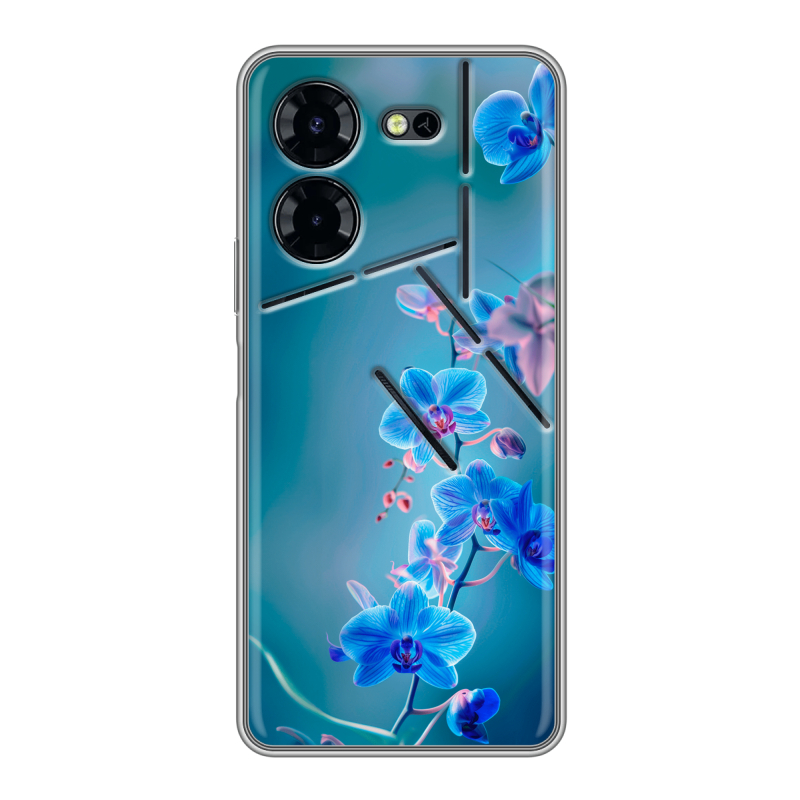 Силиконовый чехол на Tecno Pova 5 Pro с принтом Голубые цветы Силиконовый чехол на Tecno Pova 5 Pro с принтом Голубые цветы