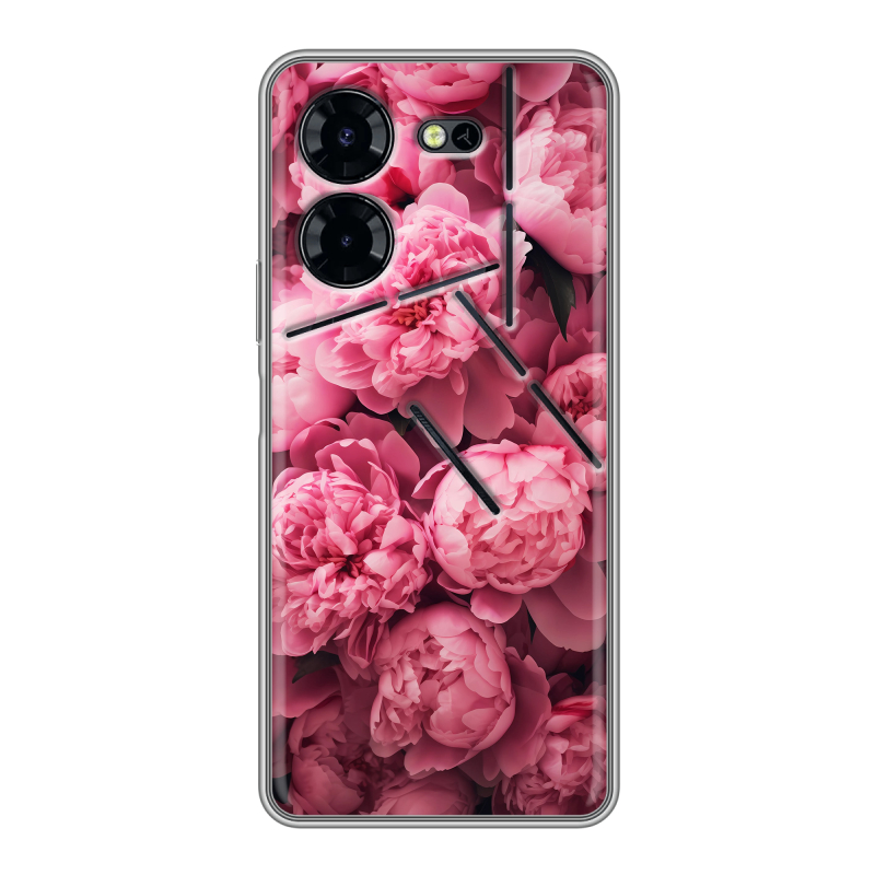 Силиконовый чехол на Tecno Pova 5 Pro с принтом цветы пионы Силиконовый чехол на Tecno Pova 5 Pro с принтом цветы пионы