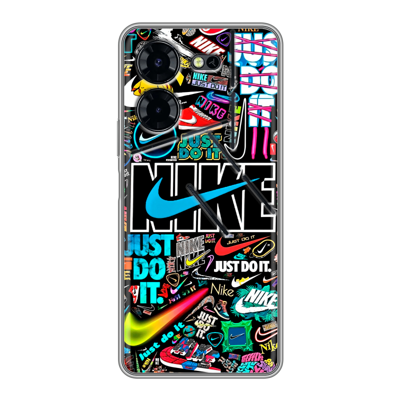 Силиконовый чехол на Tecno Pova 5 Pro с принтом найк nike черный Силиконовый чехол на Tecno Pova 5 Pro с принтом найк nike черный