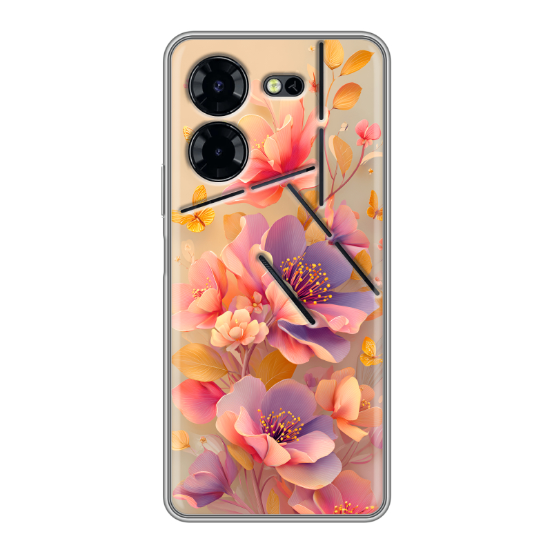 Силиконовый чехол на Tecno Pova 5 Pro с принтом Цветы и бабочки Силиконовый чехол на Tecno Pova 5 Pro с принтом Цветы и бабочки