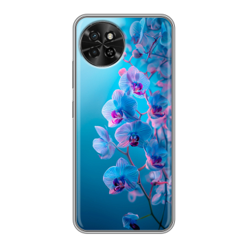 Силиконовый чехол на Itel S23 с принтом голубые орхидеи Силиконовый чехол на Itel S23 с принтом голубые орхидеи