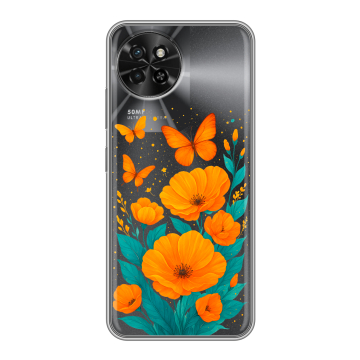 Силиконовый чехол на Itel S23 с принтом цветы бабочки