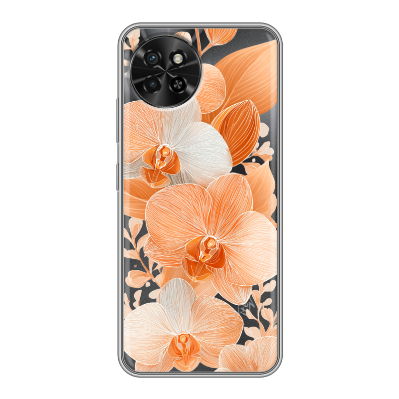 Силиконовый чехол на Itel S23 с принтом Бежевые цветы Силиконовый чехол на Itel S23 с принтом Бежевые цветы