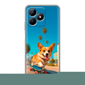 Силиконовый чехол на Realme C51 с принтом Корги на скейте Силиконовый чехол на Realme C51 с принтом Корги на скейте