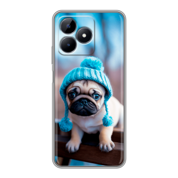 Силиконовый чехол на Realme C51 с принтом Мопс в шапке Силиконовый чехол на Realme C51 с принтом Мопс в шапке