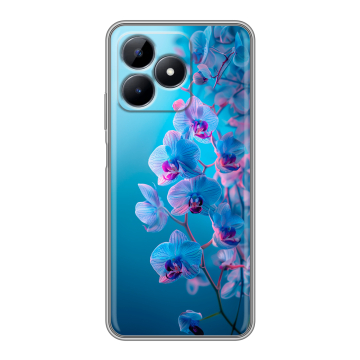 Силиконовый чехол на Realme C51 с принтом голубые орхидеи Силиконовый чехол на Realme C51 с принтом голубые орхидеи