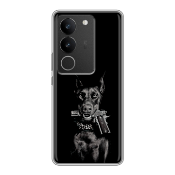 Силиконовый чехол на Vivo V29 с принтом Доберман и пистолет Силиконовый чехол на Vivo V29 с принтом Доберман и пистолет