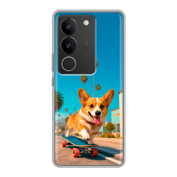 Силиконовый чехол на Vivo V29 с принтом Корги на скейте Силиконовый чехол на Vivo V29 с принтом Корги на скейте