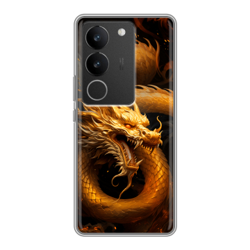 Силиконовый чехол на Vivo V29 с принтом Золотой дракон Силиконовый чехол на Vivo V29 с принтом Золотой дракон