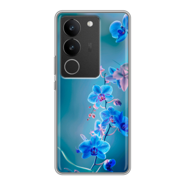 Силиконовый чехол на Vivo V29 с принтом Голубые цветы Силиконовый чехол на Vivo V29 с принтом Голубые цветы