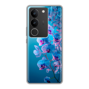 Силиконовый чехол на Vivo V29 с принтом голубые орхидеи Силиконовый чехол на Vivo V29 с принтом голубые орхидеи