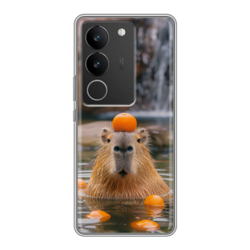 Силиконовый чехол на Vivo V29 с принтом Капибара с апельсином Силиконовый чехол на Vivo V29 с принтом Капибара с апельсином
