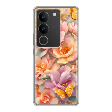 Силиконовый чехол на Vivo V29 с принтом Цветы и бабочки