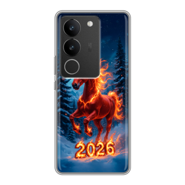 Силиконовый чехол на Vivo V29 с принтом Новый год коня