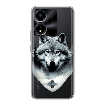 Силиконовый чехол на Huawei Honor X5 Plus с принтом Волк в лесу Силиконовый чехол на Huawei Honor X5 Plus с принтом Волк в лесу
