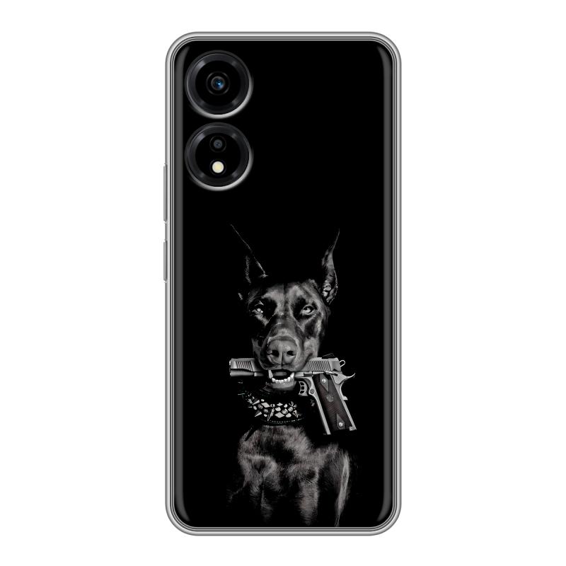 Силиконовый чехол на Huawei Honor X5 Plus с принтом Доберман и пистолет Силиконовый чехол на Huawei Honor X5 Plus с принтом Доберман и пистолет