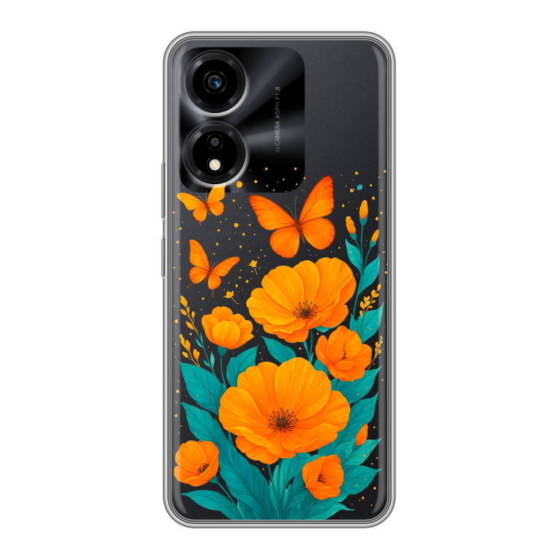 Силиконовый чехол на Huawei Honor X5 Plus с принтом цветы бабочки Силиконовый чехол на Huawei Honor X5 Plus с принтом цветы бабочки