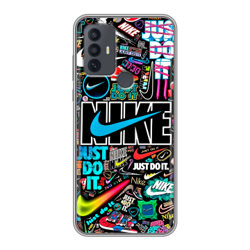 Силиконовый чехол на TCL 30E с принтом найк nike черный Силиконовый чехол на TCL 30E с принтом найк nike черный