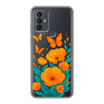 Силиконовый чехол на TCL 30E с принтом цветы бабочки