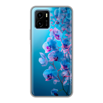 Силиконовый чехол на Vivo Y15s с принтом голубые орхидеи Силиконовый чехол на Vivo Y15s с принтом голубые орхидеи