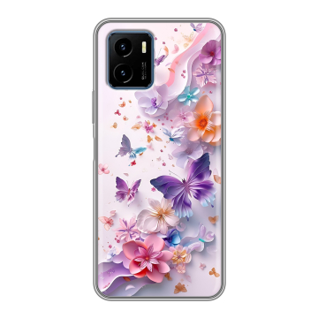 Силиконовый чехол на Vivo Y15s с принтом цветы бабочки Силиконовый чехол на Vivo Y15s с принтом цветы бабочки