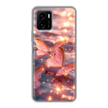 Силиконовый чехол на Vivo Y15s с принтом бабочки розовые Силиконовый чехол на Vivo Y15s с принтом бабочки розовые