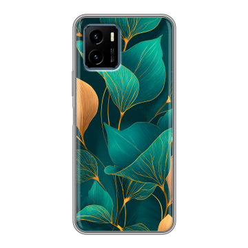 Силиконовый чехол на Vivo Y15s с принтом Листья и золото