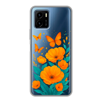 Силиконовый чехол на Vivo Y15s с принтом цветы бабочки