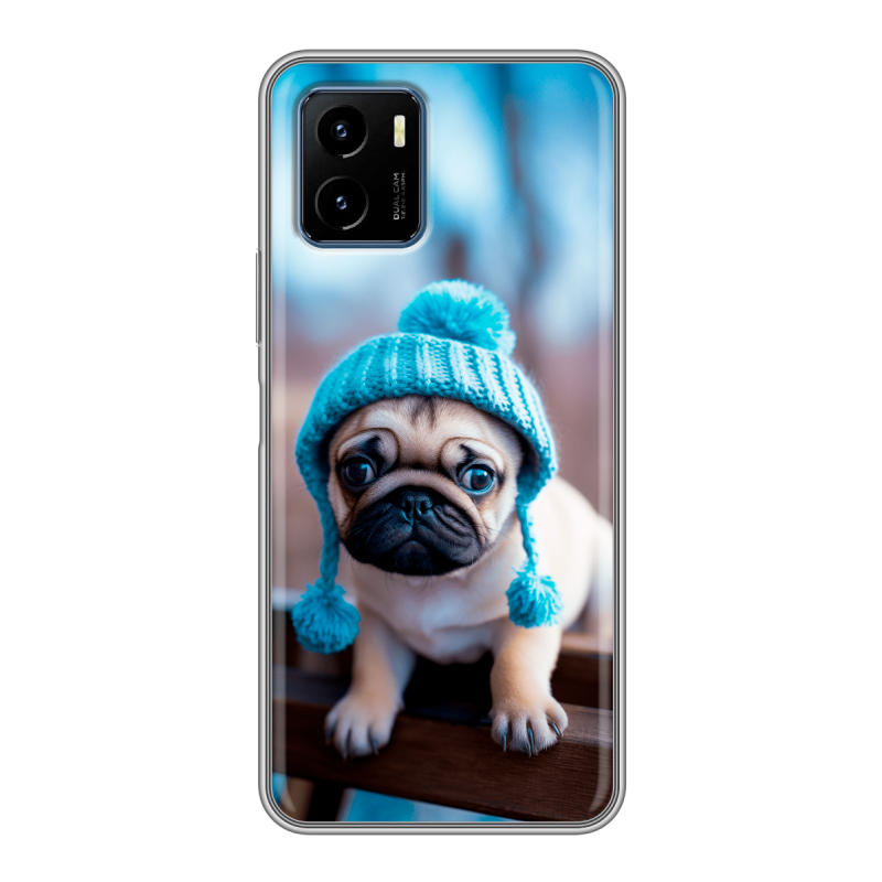 Силиконовый чехол на Vivo Y15s с принтом Мопс в шапке Силиконовый чехол на Vivo Y15s с принтом Мопс в шапке