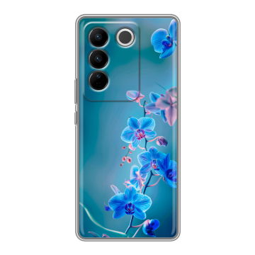 Силиконовый чехол на Vivo V27 PRO с принтом Голубые цветы
