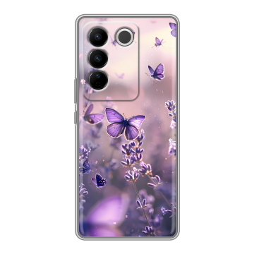 Силиконовый чехол на Vivo V27 PRO с принтом бабочки и лаванда