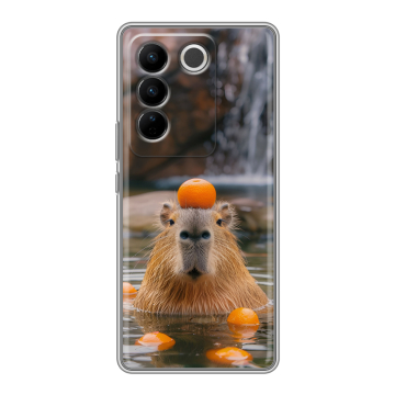 Силиконовый чехол на Vivo V27 PRO с принтом Капибара с апельсином