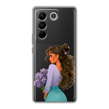 Силиконовый чехол на Vivo V27 PRO с принтом девушка цветы