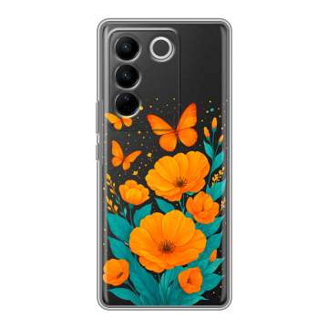 Силиконовый чехол на Vivo V27 PRO с принтом цветы бабочки