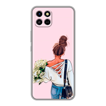 Силиконовый чехол на Infinix SMART 6 HD с принтом Девушка и букет Силиконовый чехол на Infinix SMART 6 HD с принтом Девушка и букет
