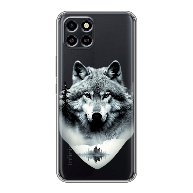 Силиконовый чехол на Infinix SMART 6 HD с принтом Волк в лесу Силиконовый чехол на Infinix SMART 6 HD с принтом Волк в лесу