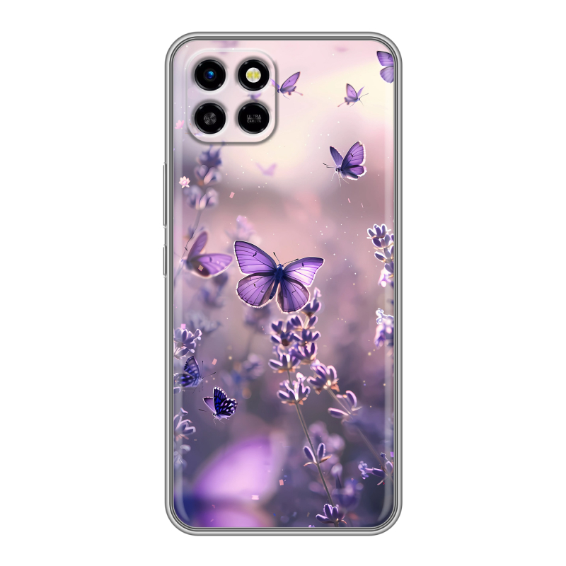 Силиконовый чехол на Infinix SMART 6 HD с принтом бабочки и лаванда Силиконовый чехол на Infinix SMART 6 HD с принтом бабочки и лаванда