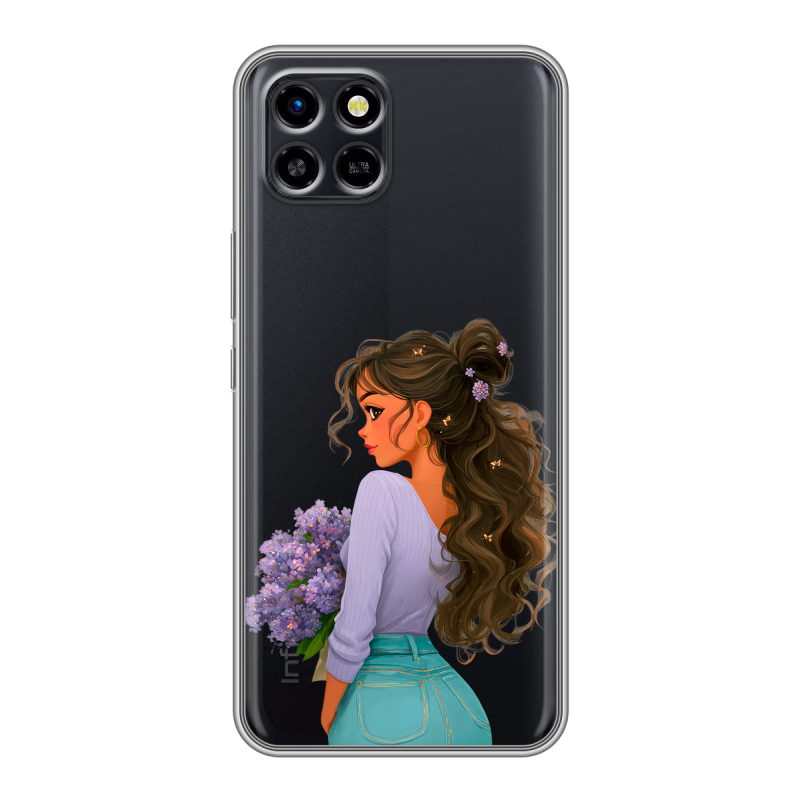 Силиконовый чехол на Infinix SMART 6 HD с принтом девушка цветы Силиконовый чехол на Infinix SMART 6 HD с принтом девушка цветы