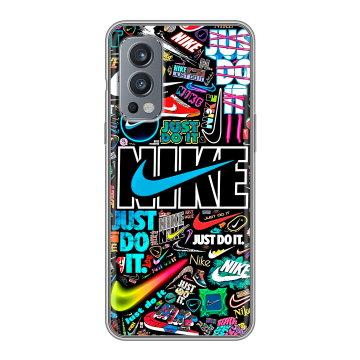 Силиконовый чехол на OnePlus Nord 2 с принтом найк nike черный Силиконовый чехол на OnePlus Nord 2 с принтом найк nike черный