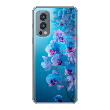 Силиконовый чехол на OnePlus Nord 2 с принтом голубые орхидеи Силиконовый чехол на OnePlus Nord 2 с принтом голубые орхидеи