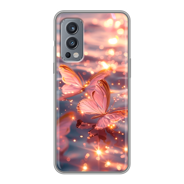 Силиконовый чехол на OnePlus Nord 2 с принтом бабочки розовые Силиконовый чехол на OnePlus Nord 2 с принтом бабочки розовые