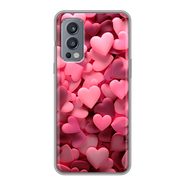 Силиконовый чехол на OnePlus Nord 2 с принтом розовые сердечки Силиконовый чехол на OnePlus Nord 2 с принтом розовые сердечки