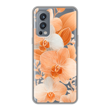 Силиконовый чехол на OnePlus Nord 2 с принтом Бежевые цветы Силиконовый чехол на OnePlus Nord 2 с принтом Бежевые цветы