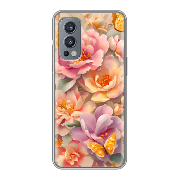 Силиконовый чехол на OnePlus Nord 2 с принтом Цветы и бабочки Силиконовый чехол на OnePlus Nord 2 с принтом Цветы и бабочки