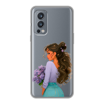 Силиконовый чехол на OnePlus Nord 2 с принтом девушка цветы